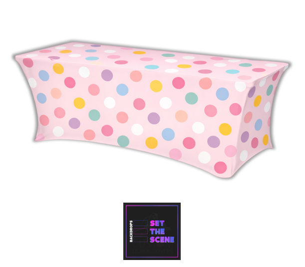 Pink-Colourful Spots Lycra Table Cover