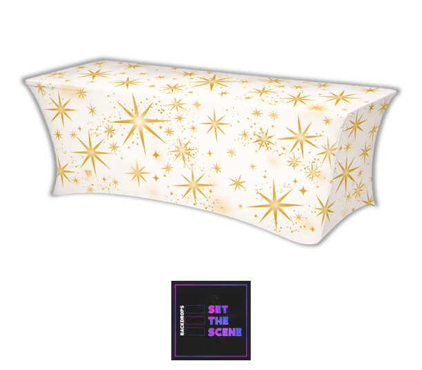White Gold Stars Lycra Table Cover