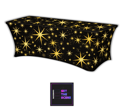 Black Gold Stars Lycra Table Cover