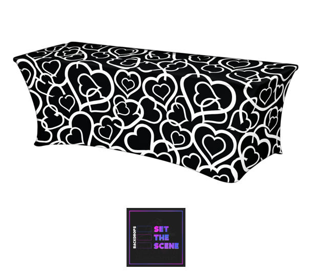 Black White Hearts Lycra Table Cover