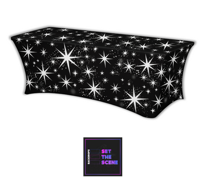Black White Stars Lycra Table Cover