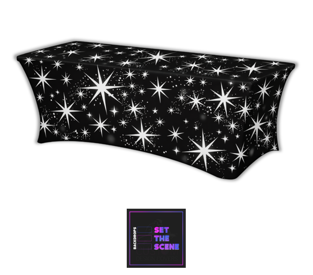 Black White Stars Lycra Table Cover