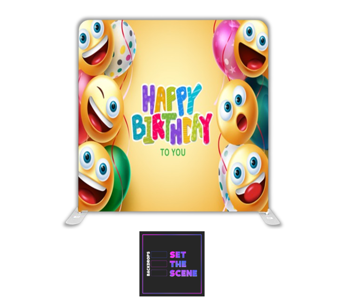Happy Birthday Emojis Pillowcase Backdrop Cover