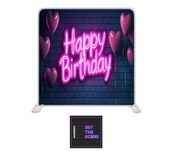 Happy Birthday Neon Pillowcase Backdrop Cover