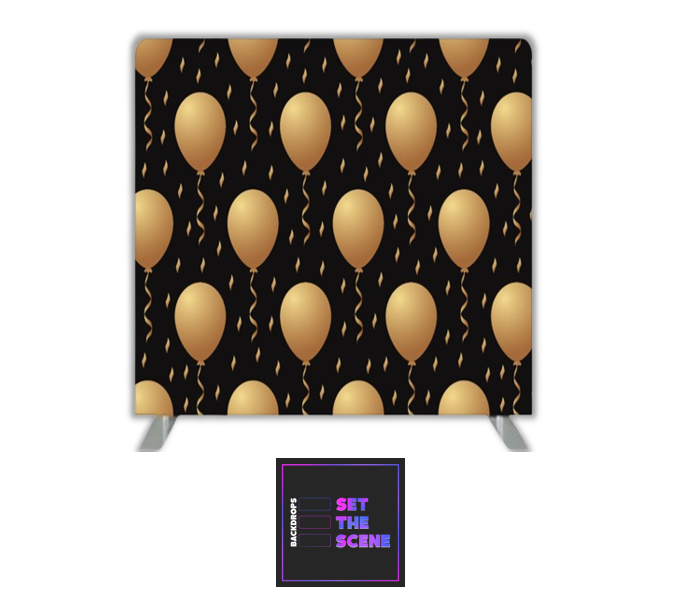 Golden Balloons on Black Pillowcase Backdrop Cover
