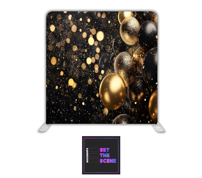 Black & Gold Balloons Pillowcase Backdrop Cover