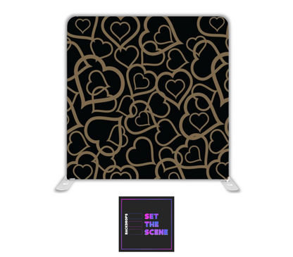 Golden Hearts on Black Pillowcase Backdrop Cover