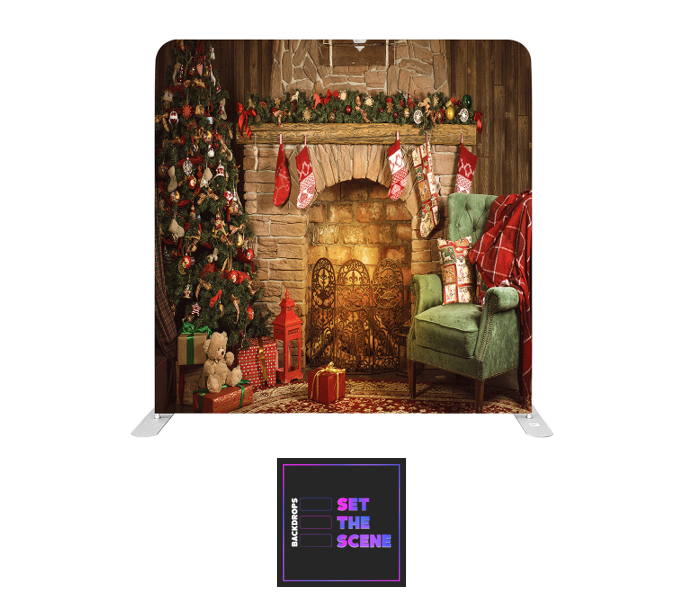 Christmas Fireplace Pillowcase Backdrop Cover