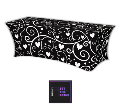 Wedding Hearts & Vines-Black Lycra Table Cover