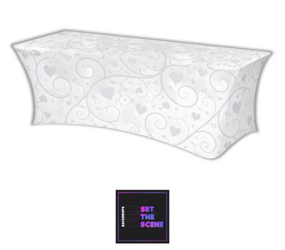 Wedding Hearts & Vines-White Lycra Table Cover