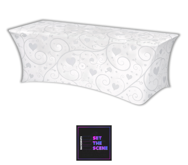 Wedding Hearts & Vines-White Lycra Table Cover