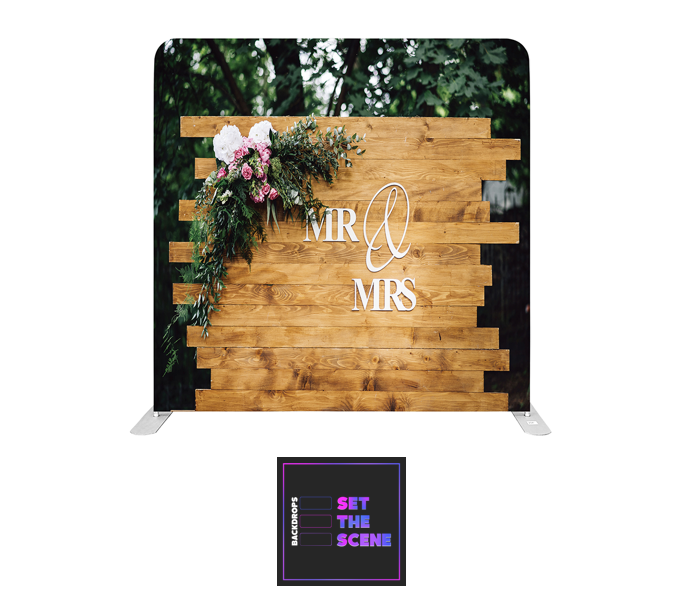 Mr & Mrs on Rustic Effect Pillowcase Backdrop Cover