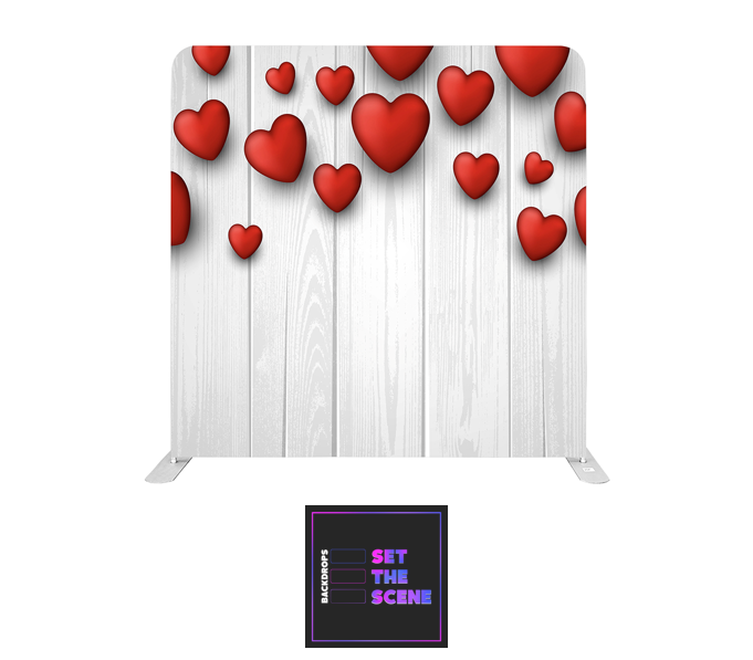 Red Hearts on Rustic Effect Pillowcase Backdrop Cover