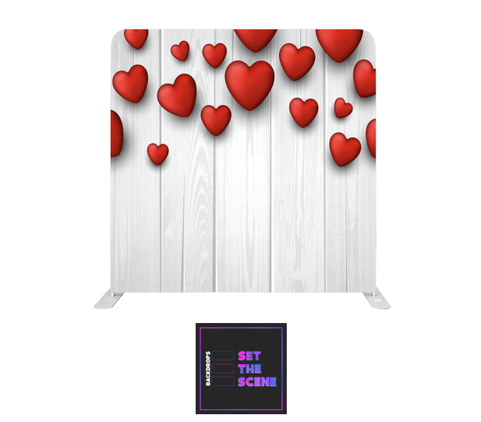 Red Hearts on Rustic Pillowcase Backdrop Cover