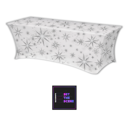 White Grey Stars Lycra Table Cover