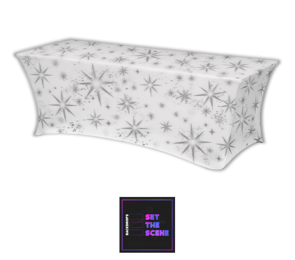 White Grey Stars Lycra Table Cover